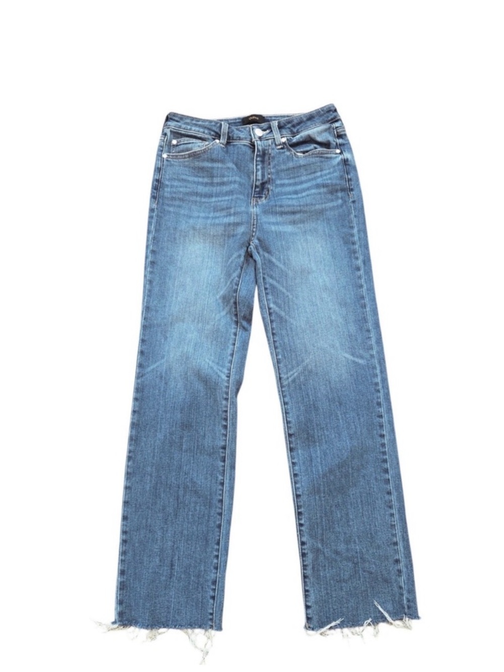 Quince Bella Stretch Straight
Jeans Raw Hem Womens Size 27
Twilight Blue Fray